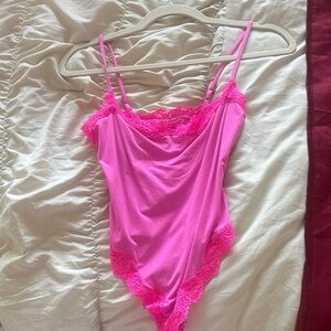 SKIMS Hot Pink Lace Trim Bodysuit